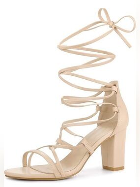 Perphy Women's Lace-Up Block Heel Sandals in Beige - US Size 9
